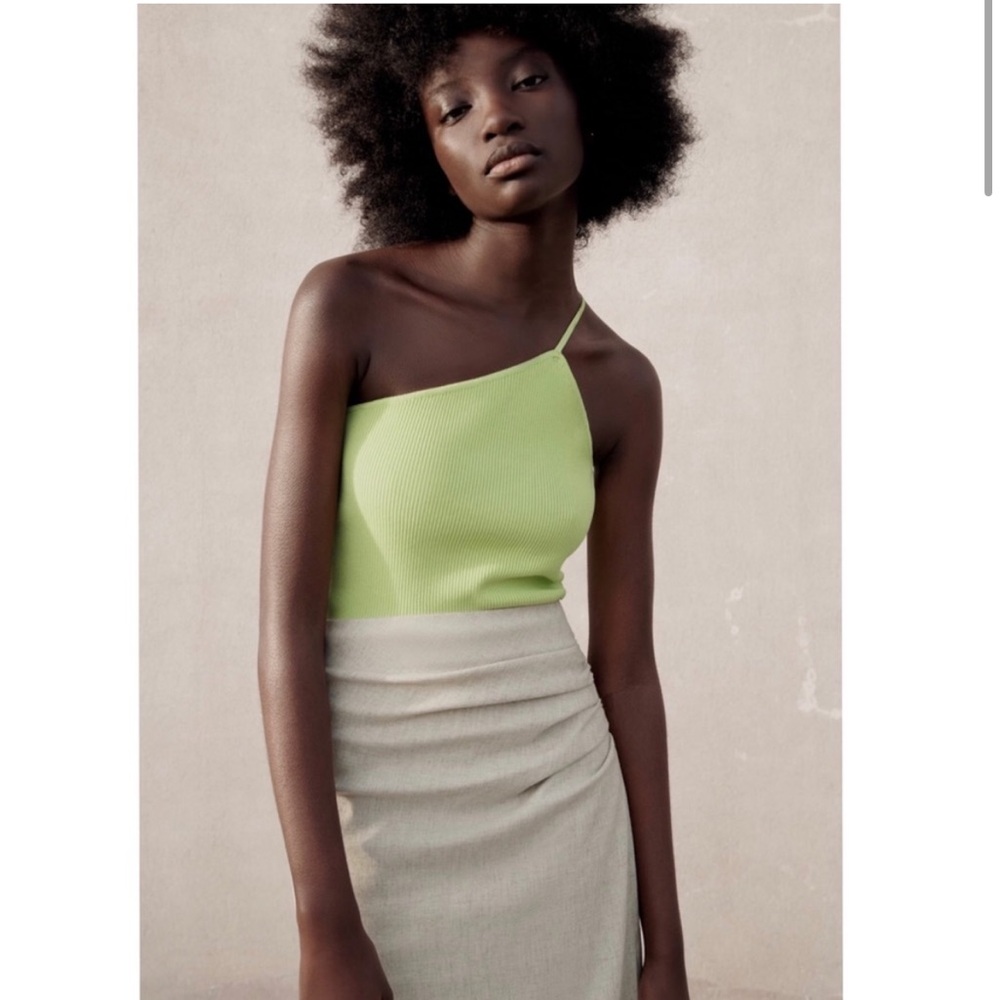NWT Zara Knit Too With Asymmetric Neckline and Spaghetti Strap